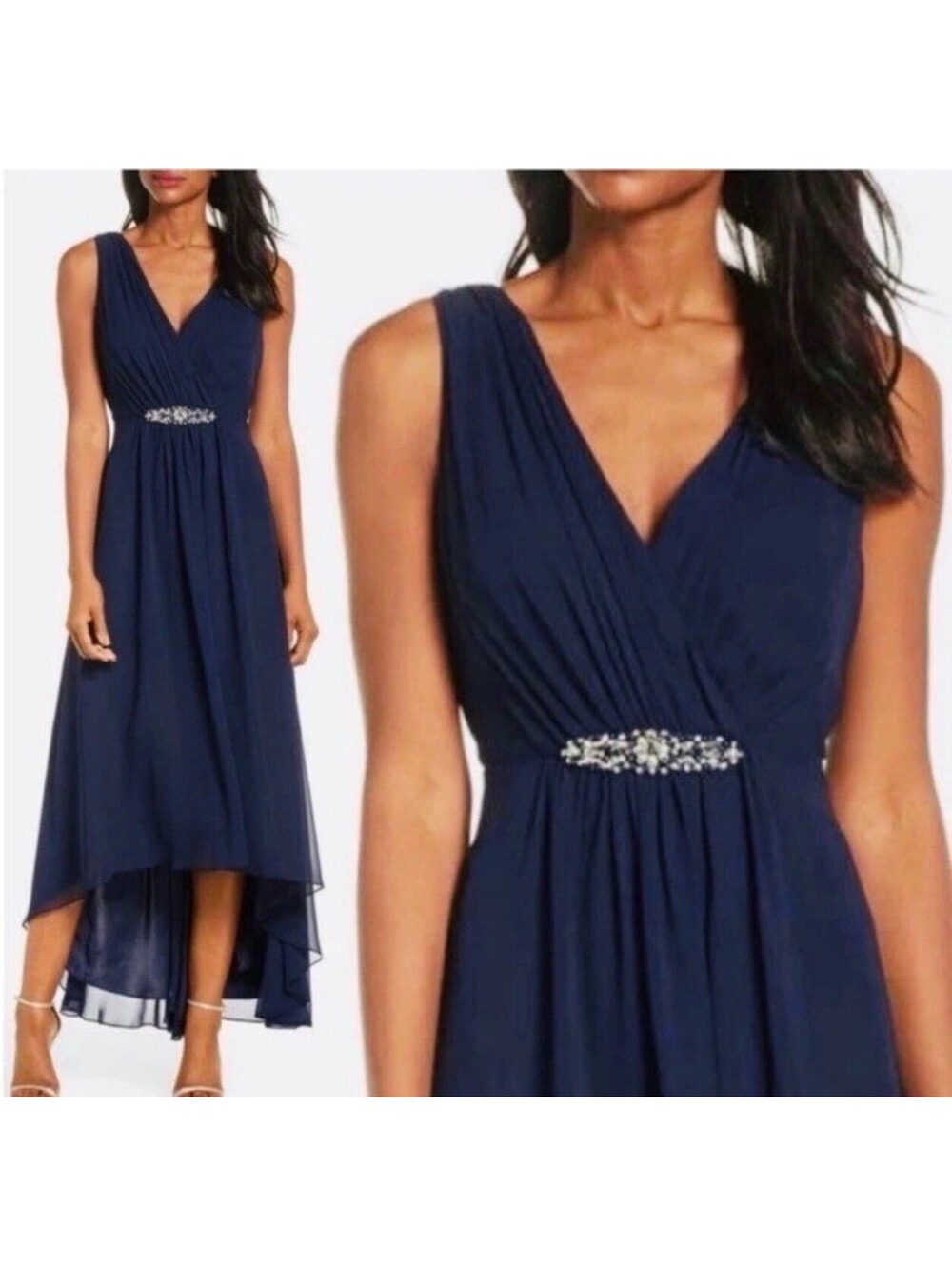 Eliza J Embellished High Low Dress Navy Blue 14 Sleeveless